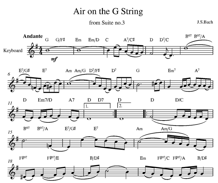 دانلود نت کیبورد (ارگ) Bach - Air on the G string